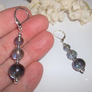 Color Changing Earring Set Beaded Dangle and Drop Unique Blue Purple Silver 7026